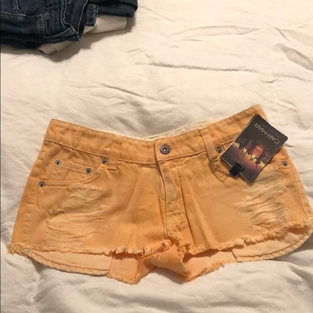 Orange carmar denim shorts